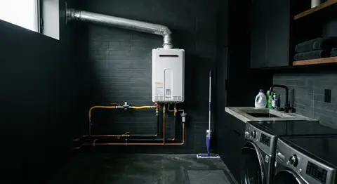 Calefón instalado con conducto de evacuación de gases reglamentario